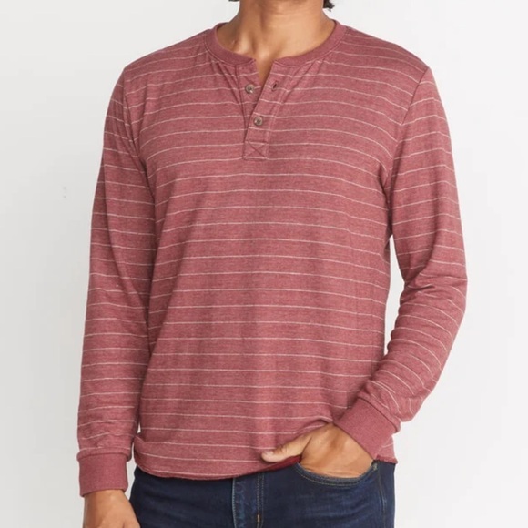 Marine Layer Double Knit Stripe Henley in Raisin Sz XL - Picture 1 of 11